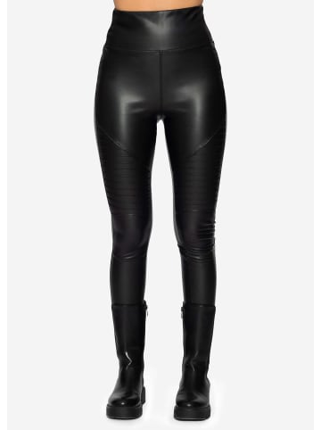 SASSYCLASSY Thermo High-Rise Biker-Leggings in Lederoptik in Schwarz