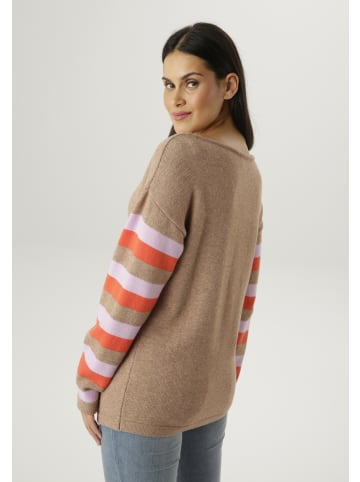 Aniston SELECTED Strickpullover in braunbeige-orange-rosa