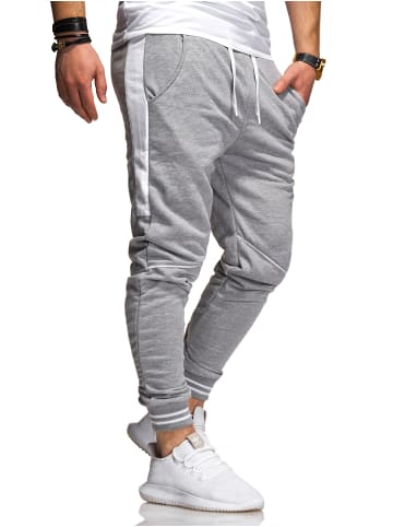 behype Jogginghose - MP1317 Lange Sporthose Trainingshose in Hellgrau-Weiß