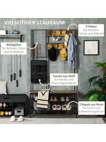 HOMCOM Garderobenständer-100L x 40B x 185H cm-Rustikal-Braun