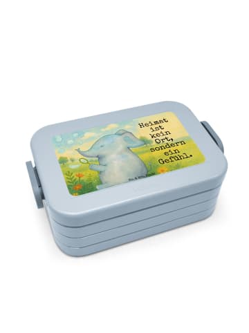 Mr. & Mrs. Panda Snack Box Elefant Seifenblasen Design mit Spruch in Blau Pastell