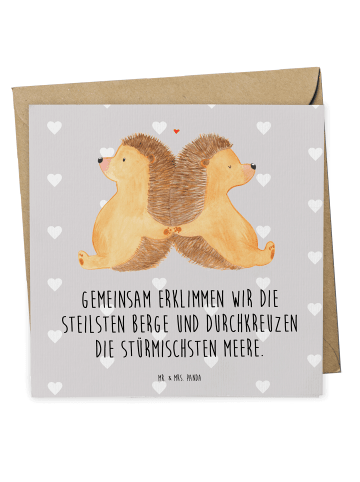 Mr. & Mrs. Panda Einladungskarte Igel händchenhaltend mit Spruch in Grau Pastell