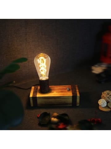 ZMH Tischleuchte in schwarz 1-flammige E27 Holz Nachtlampe mit Stecker L 20CM