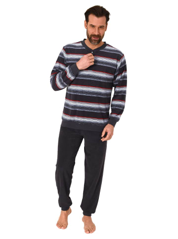 NORMANN Frottee Schlafanzug Bündchen Blockstreifen - 81337 in dunkelgrau