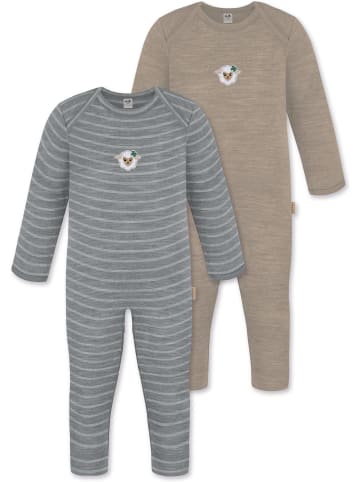 Normani Outdoor Sports 2er Pack Baby Merino Strampler Waverly in Grau/Beige