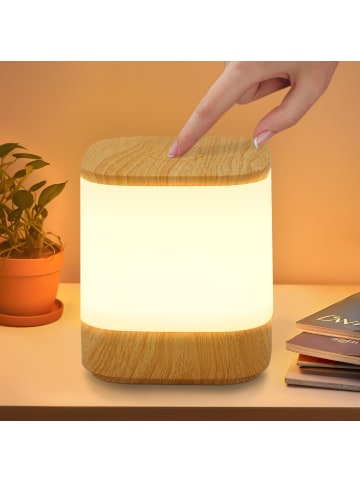 ZMH Tischleuchte LED in beige holz 1800 mAh Akku Touch Dimmbar USB Timer
