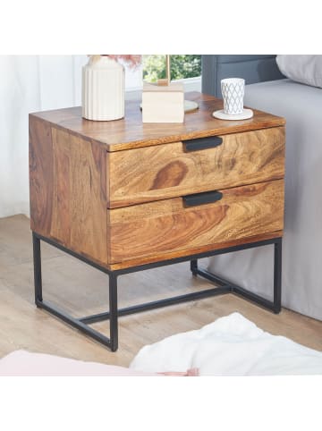 KADIMA DESIGN Nachttisch Nachtschrank | Sheesham/Metall, 50x40x51cm, 2 Schubladen