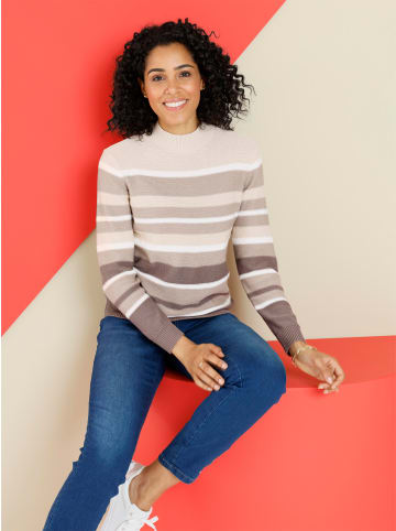 Sieh an! Stehkragenpullover in sesam-ecru-gestreift