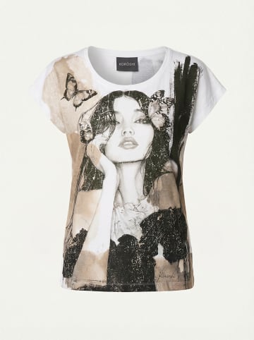 KOROSHI Damen-T-Shirt mit Gesichtsprint in weiß