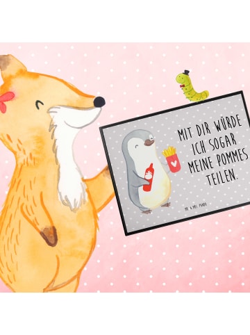 Mr. & Mrs. Panda Schreibunterlage Pinguin Pommes mit Spruch in Grau Pastell