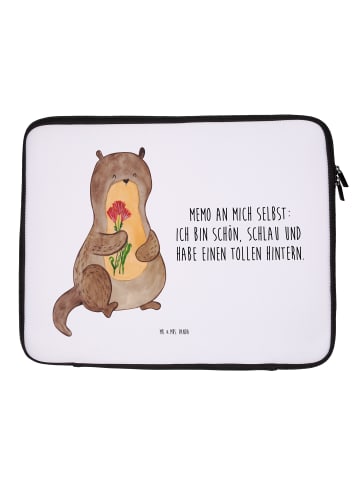 Mr. & Mrs. Panda Notebook Tasche Otter Blumenstrauß mit Spruch in Weiß