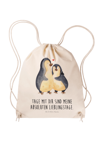 Mr. & Mrs. Panda Jutebeutel Pinguin umarmen mit Spruch in Creme