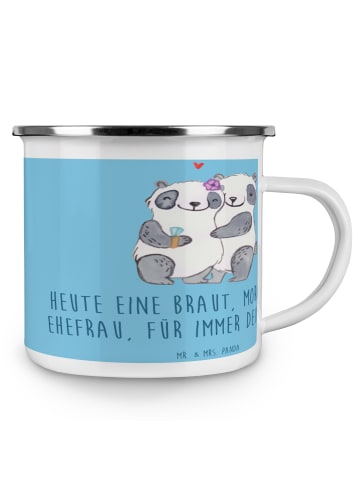 Mr. & Mrs. Panda Emaille Tasse Braut Liebe mit Spruch in Sky Blue