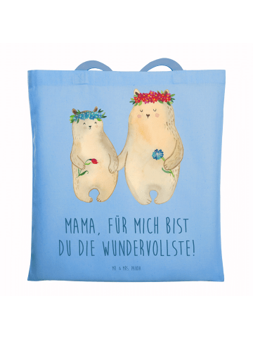 Mr. & Mrs. Panda Einkaufstüte Bären mit Blumenkranz mit Spruch in Sky Blue