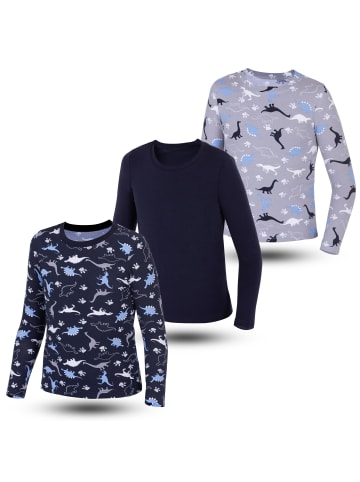 LOREZA 3er Set Langarmshirts - Dino - Mehrfarbig