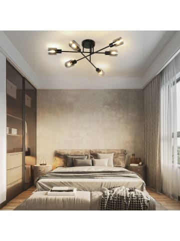 ZMH Deckenleuchte in schwarz 6-flammige E14 rechteckig Glas L 74,2cm