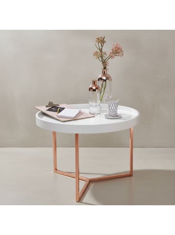 KADIMA DESIGN Couchtisch JESI 58,5x42x58,5cm / Kupfer Sofatisch Metall Rund, in Weiß