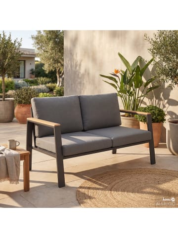 home24 2-Sitzer Loungesofa Aviel in Anthrazit / Braun