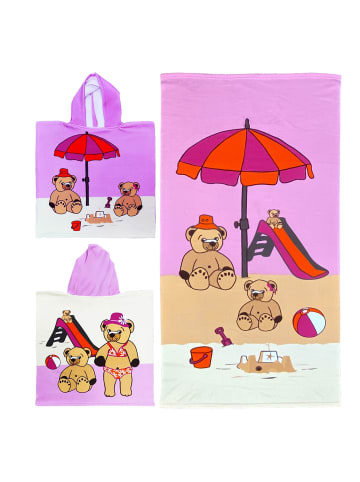 Le Comptoir de la Plage Mikrofaser-Poncho/Strandtuch "Nounours " in Rosa