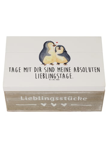 Mr. & Mrs. Panda Box aus Holz Pinguin umarmen mit Spruch in Weiß