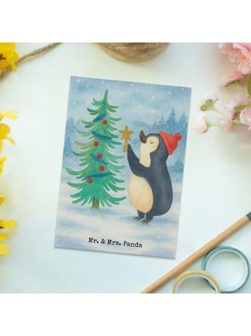 Mr. & Mrs. Panda Postkarte Pinguin Weihnachtsbaum Design ohne Sp... in Weiß