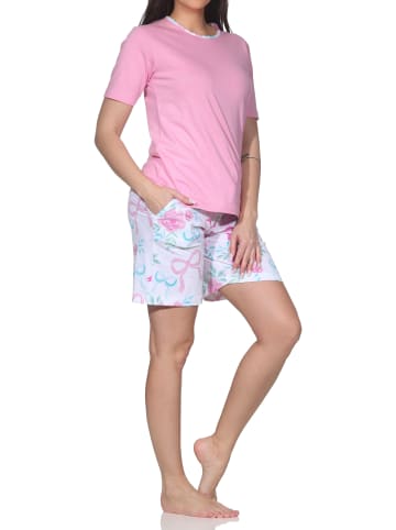 NORMANN Schlafanzug kurzarm Shorty Pyjama Schleifen Motiv in pink