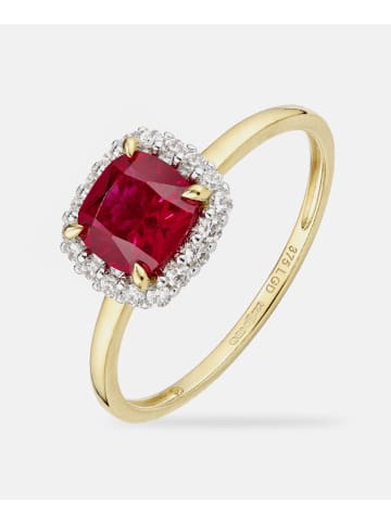 Diamant L'éternel Ring, mit synth. Rubin, 375 Gelbgold