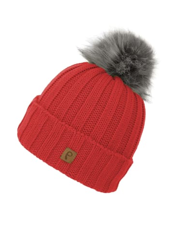 Faera Warme Beanie Strickmütze mit Bommel Thermo Futter in Rot