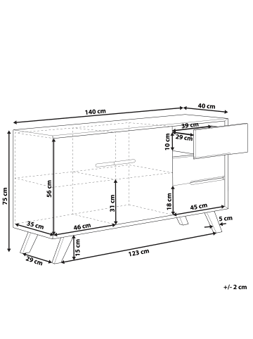 Beliani Sideboard FORESTER in Braun/Weiß - (W) 140 x (H) 75 x (L) 40 cm