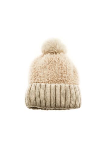 Faera Wintermütze mit Plüsch Bommelmütze mit Innenfutter Unisex Mütze in Beige
