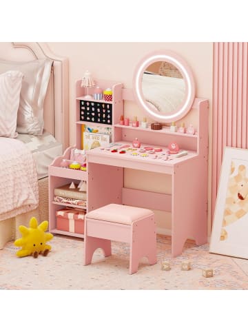 COSTWAY Kinder Schminktisch Set mit Beleuchtung ab 3 Jahren in Rosa