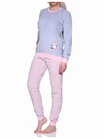 NORMANN Frottee Pyjama langarm Bündchen und Pinguin Stickerei - 71537 in Grau