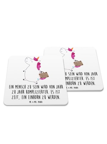 Mr. & Mrs. Panda Glasuntersetzer Einhorn Koffer mit Spruch in Weiß