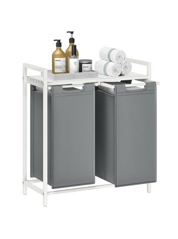 VASAGLE Wäschekorb Brenta in Weiß-Hellgrau - (B)33 x (H)72 x (T)73 cm