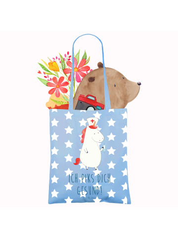 Mr. & Mrs. Panda Jutetasche Einhorn Krankenschwester mit Spruch in Sky Blue