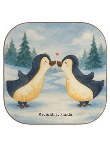 Mr. & Mrs. Panda Bierdeckel Pinguine Kuss Design ohne Spruch in Weiß