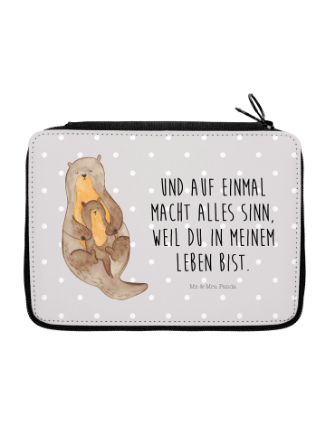 Mr. & Mrs. Panda Federtasche Otter Kind mit Spruch in Grau Pastell