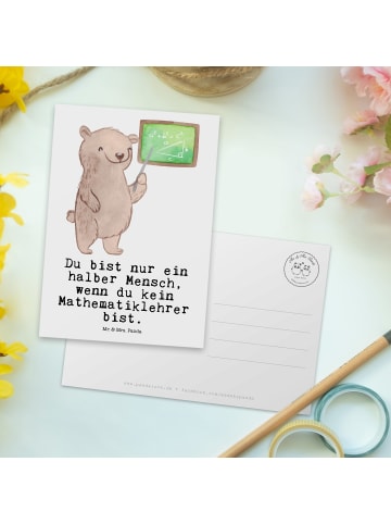 Mr. & Mrs. Panda Postkarte Mathematiklehrer Herz mit Spruch in Weiß