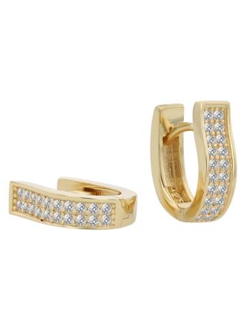 Adeliás Damen Ohrringe – Klappcreole aus 925 Silber mit Zirkonia in gold