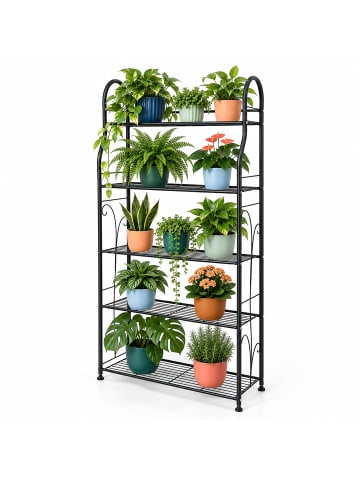 relaxdays Blumenregal "5 Ablagen" in Schwarz - (B)71 x (H)144 x (T)24,5 cm