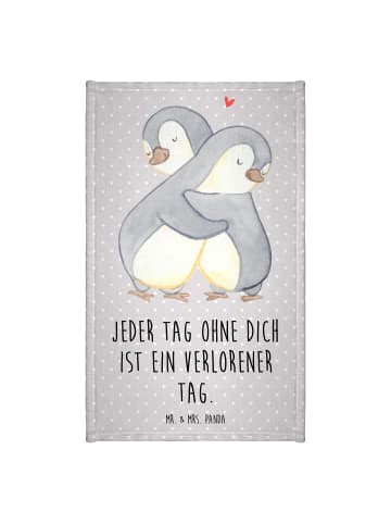 Mr. & Mrs. Panda Gästehandtuch Pinguine Kuscheln mit Spruch in Grau Pastell