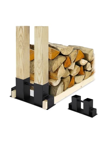 relaxdays 2x Holzstapelhilfe in Schwarz