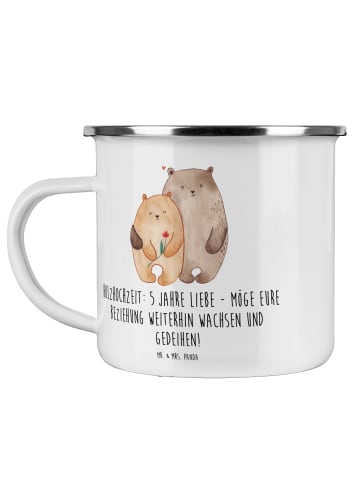 Mr. & Mrs. Panda Camping Emaille Tasse 5. Hochzeitstag Holzhochz... in Transparent