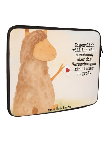 Mr. & Mrs. Panda Schutzhülle Laptop Alpaka Fahne Design mit Spruch in Weiß