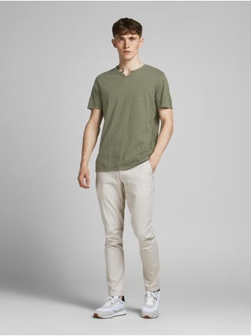 Jack & Jones Basic T-Shirt V-Neck Kurzarm mit Knöpfen JJESPLIT in Grün