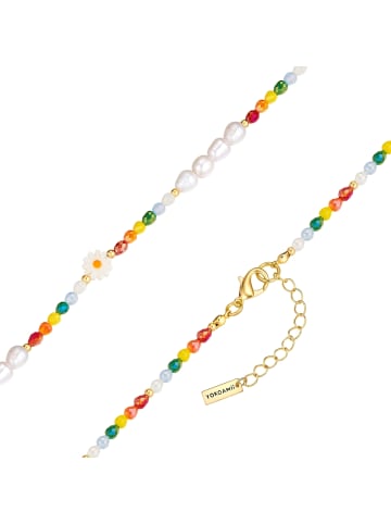 Yokoamii Kette Blume aus Metall-Legierung mit Glas Süßwasser-Zuchtperle in gelbgold