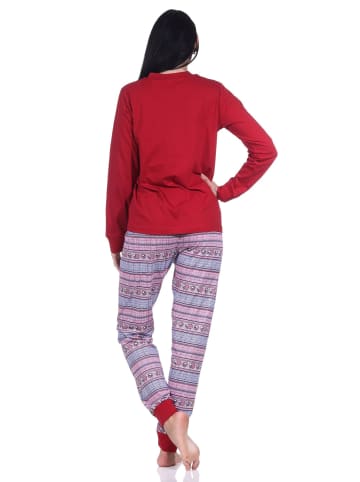 NORMANN langarm Schlafanzug Bündchen Pyjama Ethnolook - 83326 in rot