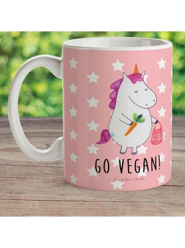 Mr. & Mrs. Panda Camping Tasse Einhorn Vegan mit Spruch in Rot Pastell