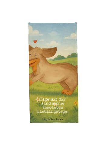 Mr. & Mrs. Panda Badehandtuch Hund Dackel Design mit Spruch in Grau Pastell