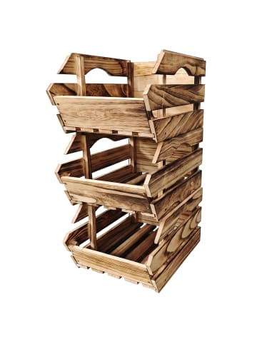 relaxdays 3 x Stapelkiste "geflammt" in Natur - (B)27,5 x (H)20 x (T)38 cm